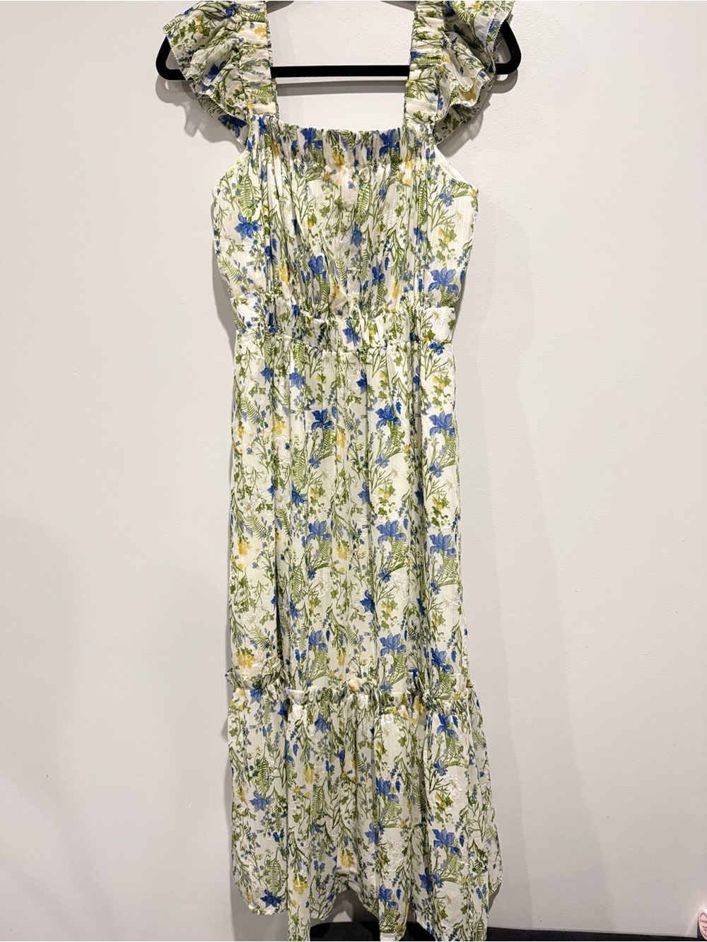 Greylin White Floral Midi Dress with Blue & Green Print